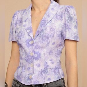 Rouje Doudi Lilac Floral Daisy Short Puff Sleeve Blouse